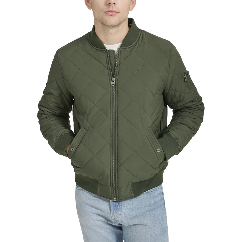 Levi's Men's Diamond Quilted Bomber Jacket, Olive, L