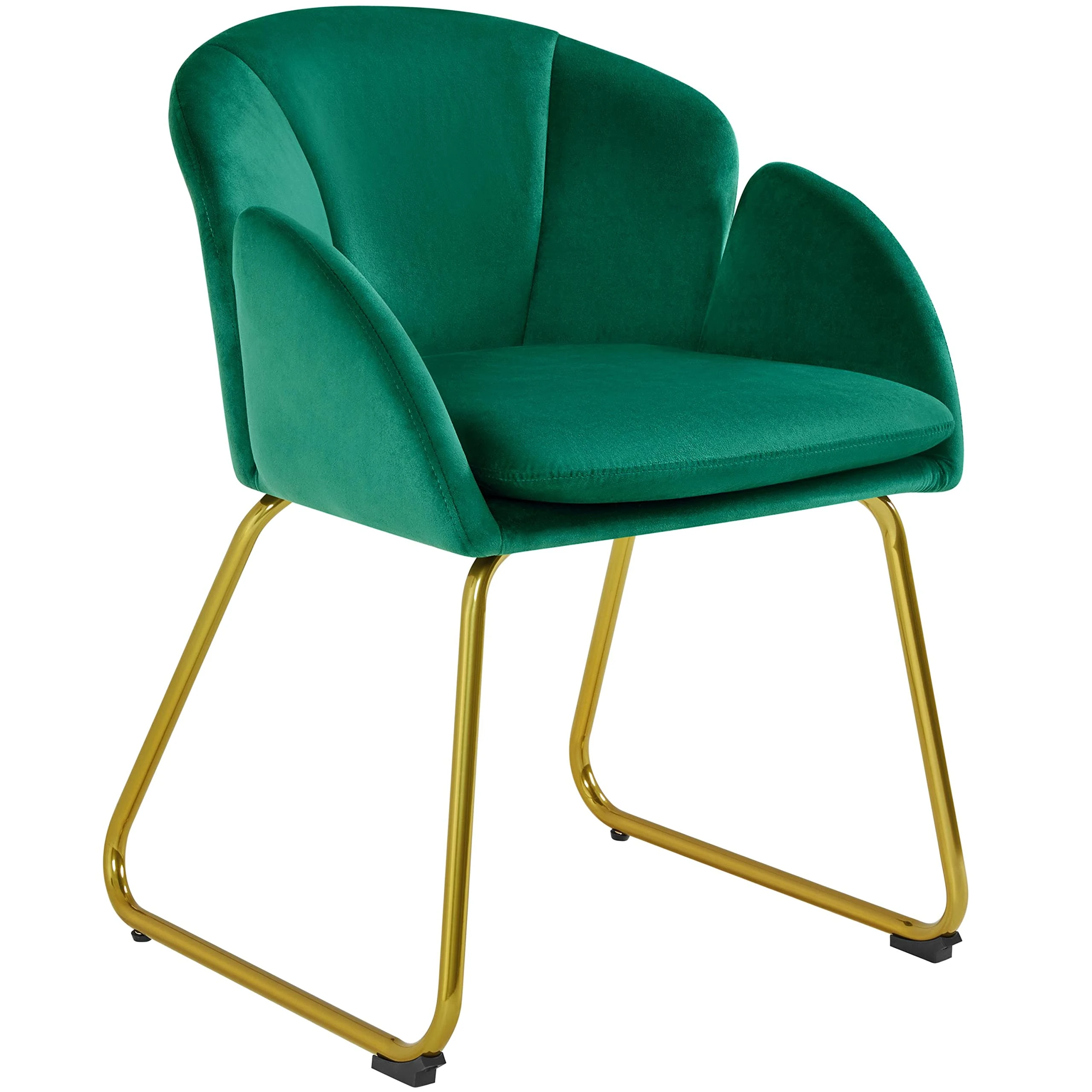Yaheetech Velvet Tub Chair Vanity Chair, Modern Accent Armchair with Golden Mental Legs for Living Room/Bedroom/Makeup, Green
