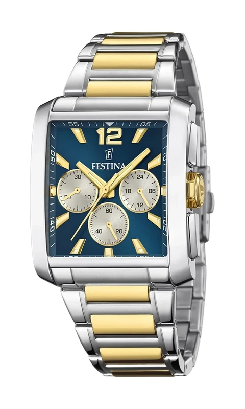 Festina F20637/6 Men's Analogue Quartz Watch with Stainless Steel Strap, Silver/Gold/Blue