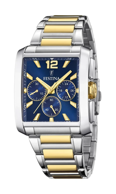 Festina F20637/1 Men's Analogue Quartz Watch with Stainless Steel Strap, Silver/Gold/Blue
