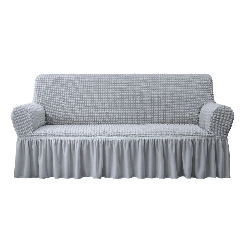 NICEEC Sofa Slipcover Grey Sofa Covers 1 Piece Easy Fitted Sofa Couch Cover Universal High Stretch Durable Furniture Protector with Skirt Country Style (3 Seater Grey)