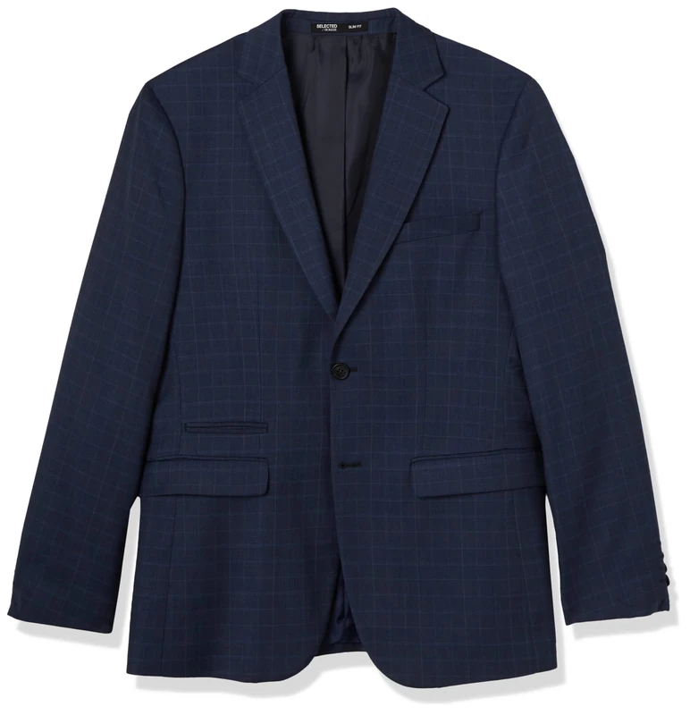 SELETED HOMME Men's Slhslim-Neil Chk BLZ B Noos Jacket, Navy Blazer/Checks: Check, 36R