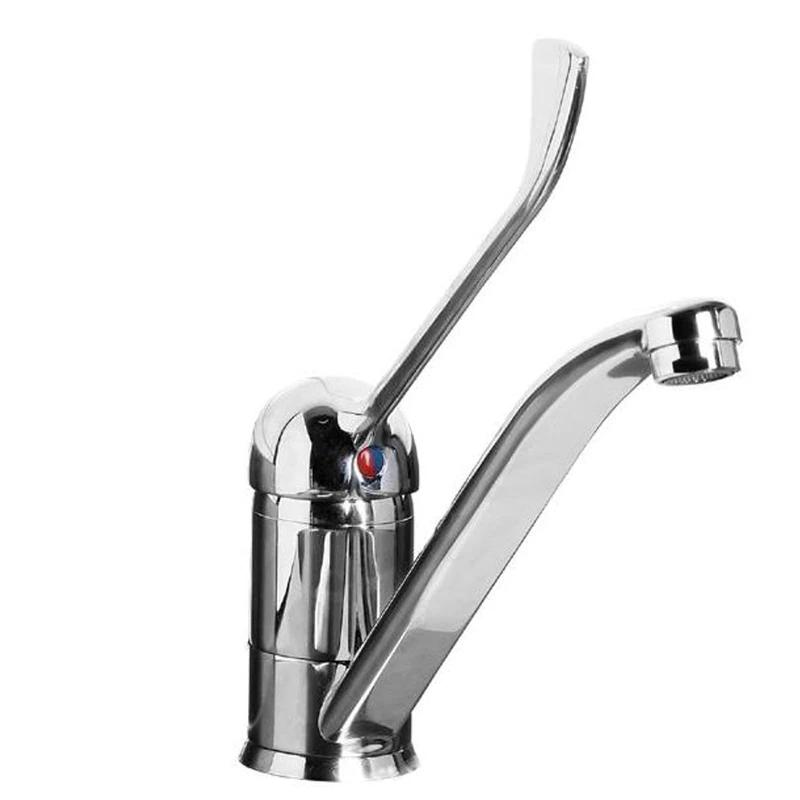 HENDI Kitchen Faucet with Long Lever, Faucet, Required Mounting Hole: ø35 mm, Long Lever for Easy Mixing of Hot and Cold Water, Stainless Steel - Image 1