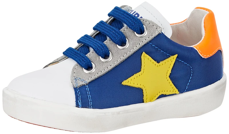 Naturino Annie Zip-Sneakers in Fabric and Suede with Star-White Patch, Multicolor White Azure Orange Fluo, 24 EU