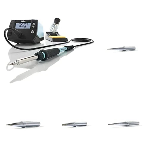 Weller WE 1010 Soldering Station kit with Genuine Weller Soldering Tip Bundle: 4ETOL-1/4ETKL-1/4ETP-1/4ETB-1 Long conical/Chisel/Round Blunt Tips