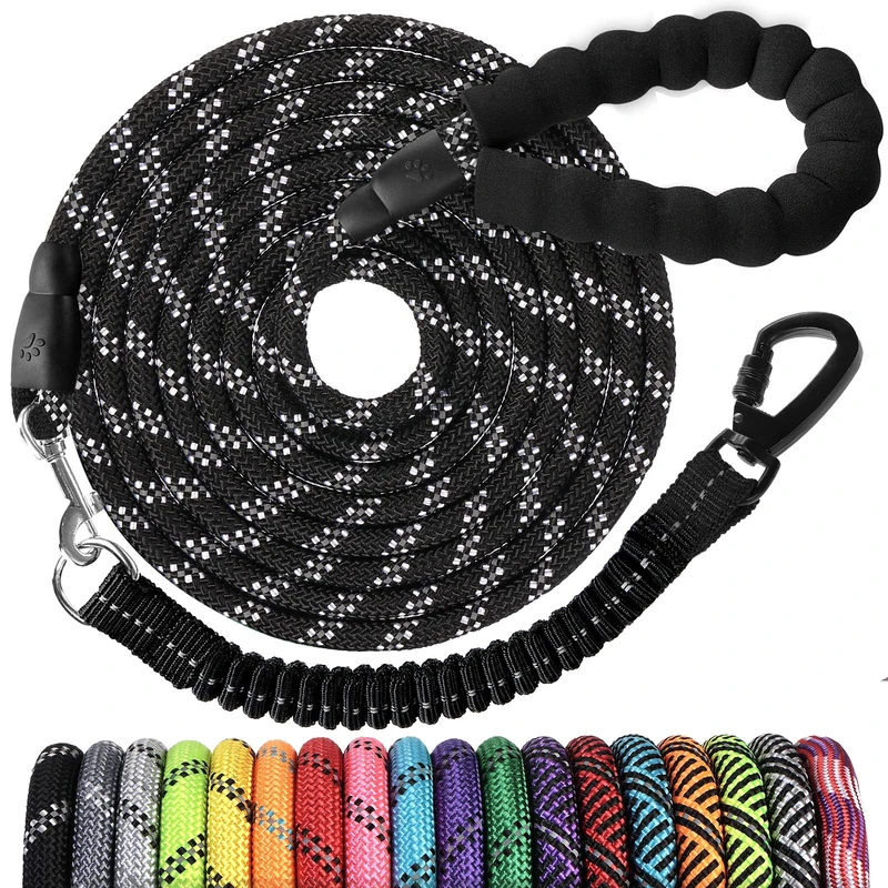Long Dog Leash 150 FT: Heavy Duty Rope Leashes for Dogs Training with Swivel Lockable Hook Reflective Threads Bungee and Padded Handle - Dog Lead for Large Small Medium Dogs Outside Walking Hiking