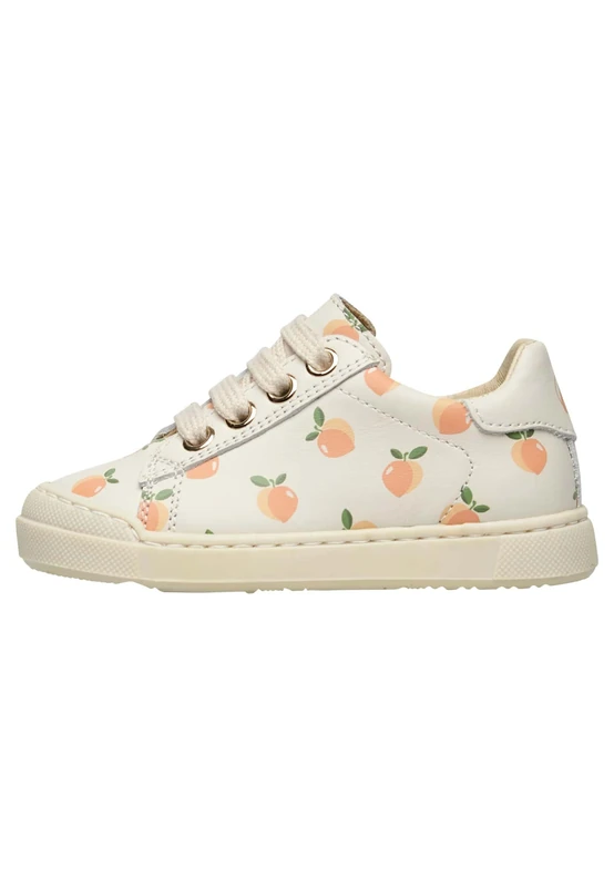 Naturino Eindhoven Apricot Print Leather Zip-Sneakers, Cream White, 32 EU