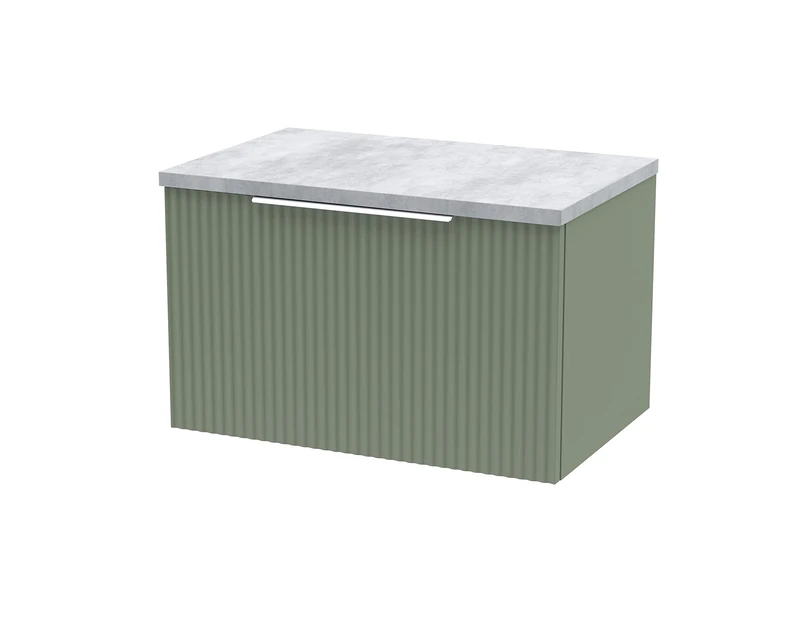 Hudson Reed DFF894LBG Fluted Modern Bathroom Wall Hung 1 Drawer Vanity Unit with Bellato Grey Laminate Worktop, 600mm, Satin Green