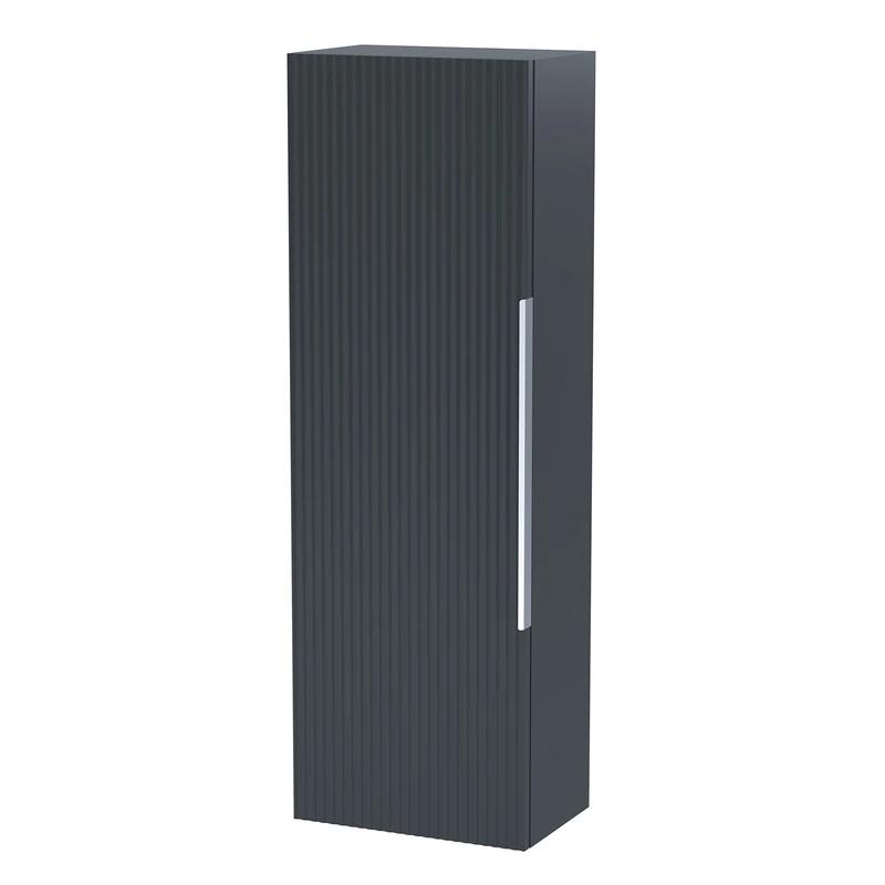 Hudson Reed FLU1462 Fluted Modern Bathroom Wall Hung 1 Door Tall Unit, 400mm, Soft Black