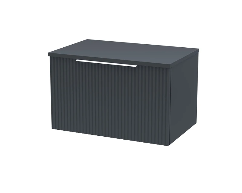 Hudson Reed DFF1494W Fluted Modern Bathroom Wall Hung 1 Drawer Vanity Unit with Colour Match Worktop, 600mm, Soft Black