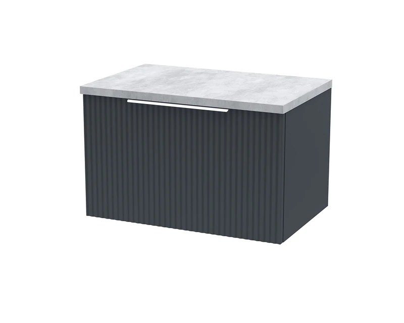 Hudson Reed DFF1494LBG Fluted Modern Bathroom Wall Hung 1 Drawer Vanity Unit with Bellato Grey Laminate Worktop, 600mm, Soft Black