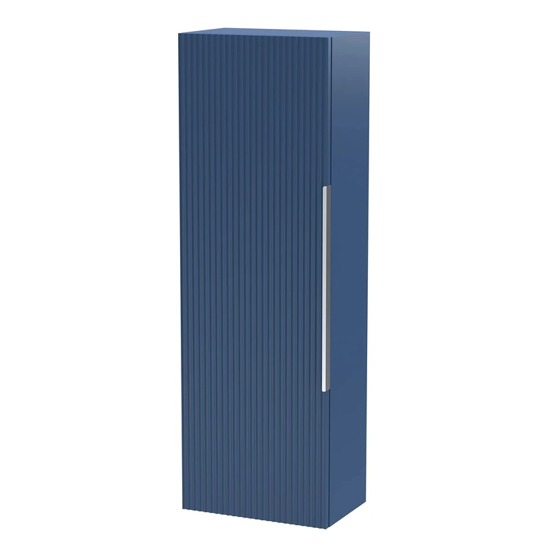 Hudson Reed FLU362 Fluted Modern Bathroom Wall Hung 1 Door Tall Unit, 400mm, Satin Blue