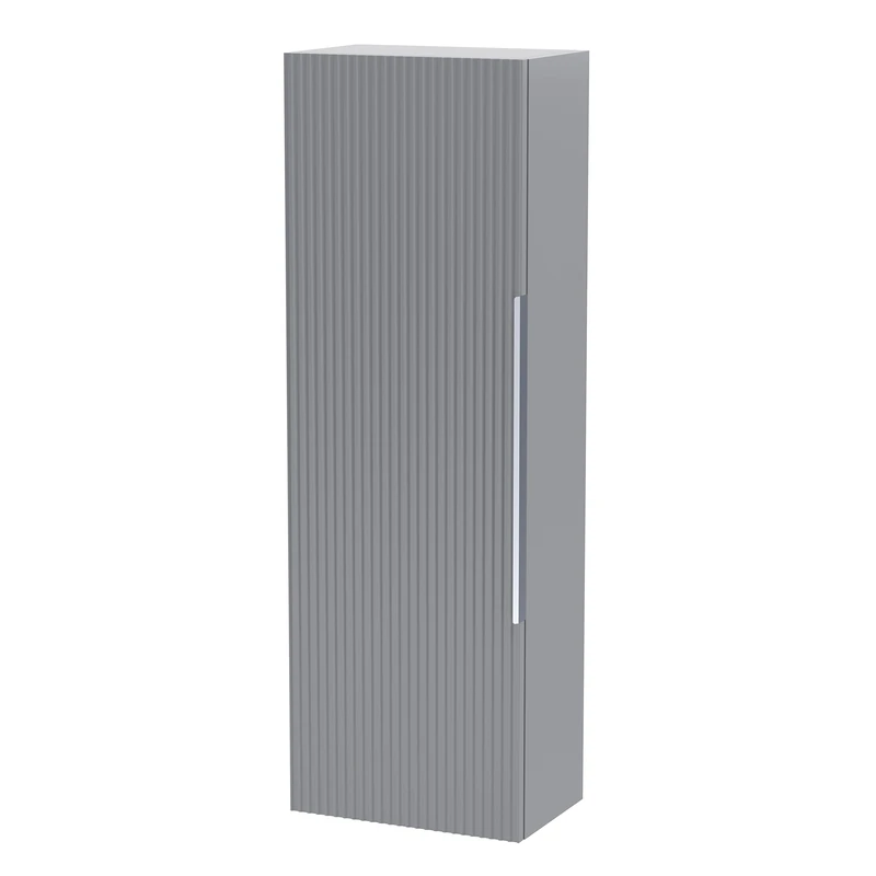 Hudson Reed FLU262 Fluted Modern Bathroom Wall Hung 1 Door Tall Unit, 400mm, Satin Grey