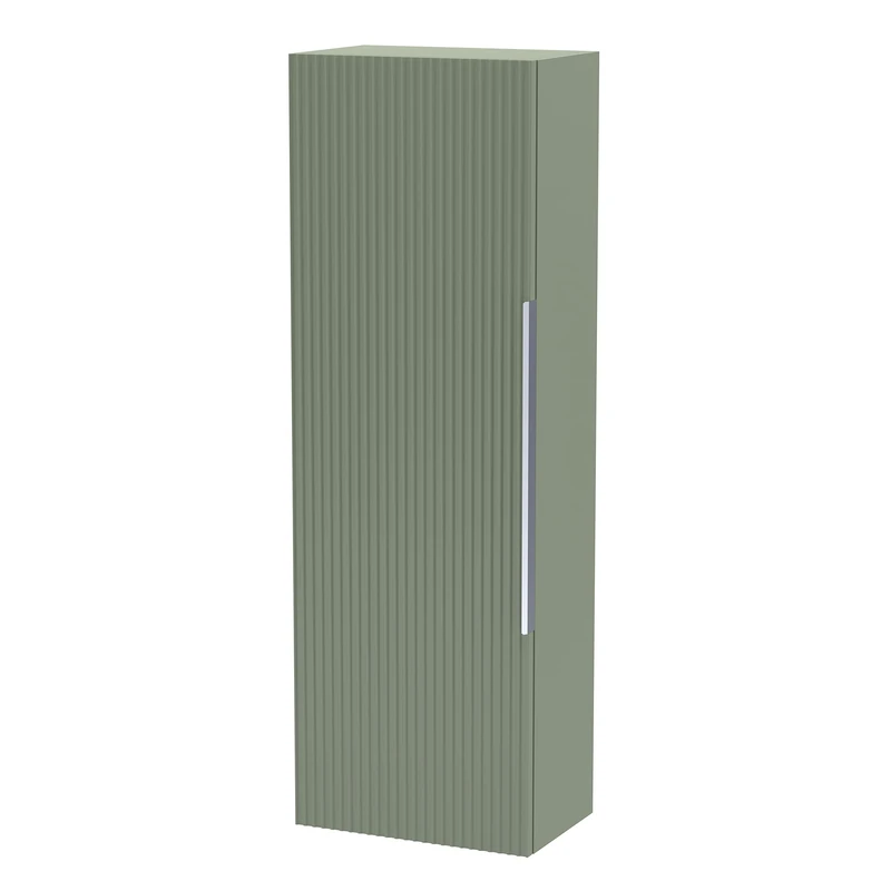 Hudson Reed FLU862 Fluted Modern Bathroom Wall Hung 1 Door Tall Unit, 400mm, Satin Green