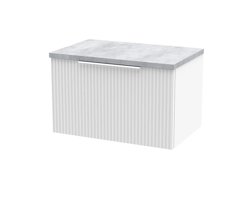 Hudson Reed DFF194LBG Fluted Modern Bathroom Wall Hung 1 Drawer Vanity Unit with Bellato Grey Laminate Worktop, 600mm, Satin White