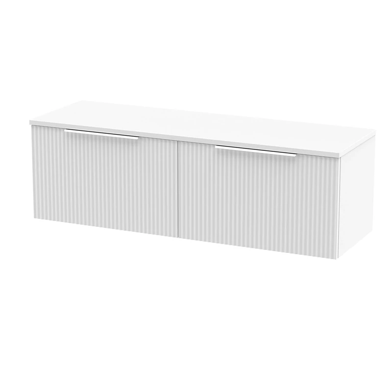 Hudson Reed DFF194W2 Fluted Modern Bathroom Wall Hung 2 Drawer Double Vanity Unit with Colour Matched Worktop, 1200mm, Satin White