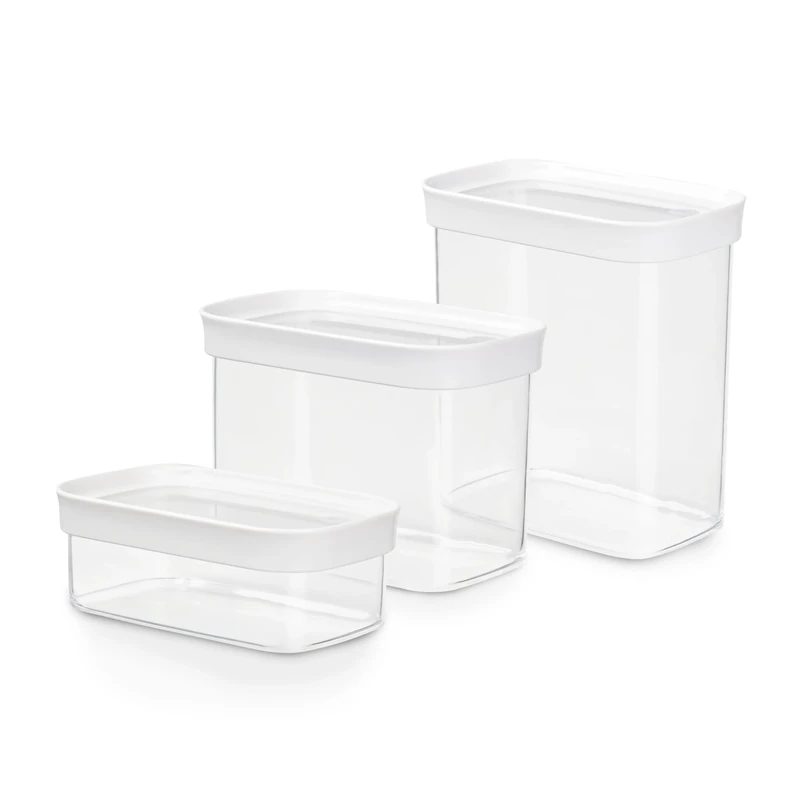 Emsa Optima 3-Piece Dry Storage Container Set, 0.45, 1, 1.6 Litre, Rectangular, 100 Percent Safe, Hygienic, Space Efficient, Fresh Seal, Transparent Design, Snap Closure, N1142700