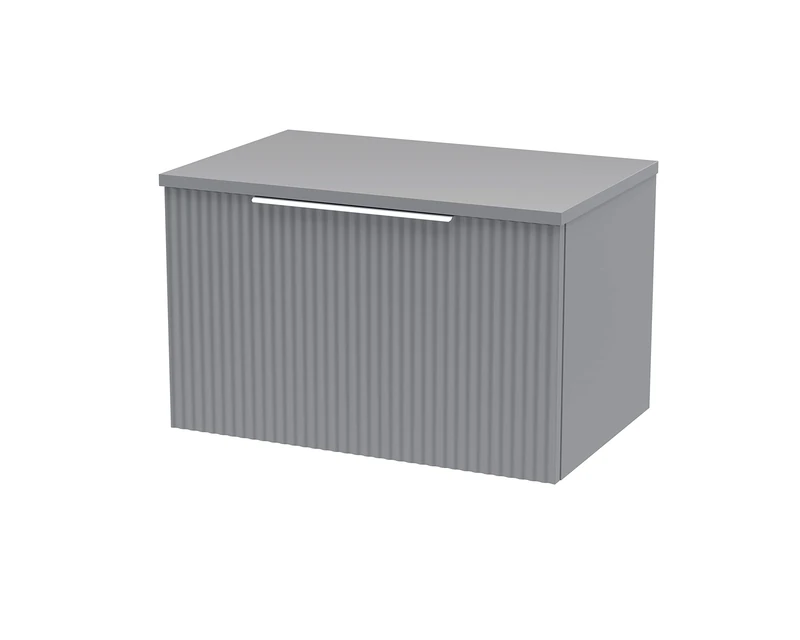 Hudson Reed DFF294W Fluted Modern Bathroom Wall Hung 1 Drawer Vanity Unit with Colour Match Worktop, 600mm, Satin Grey