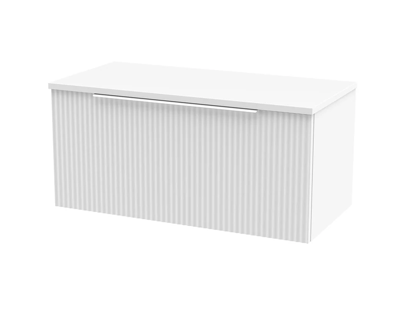Hudson Reed DFF196W Fluted Modern Bathroom Wall Hung 1 Drawer Vanity Unit with Colour Match Worktop, 800mm, Satin White