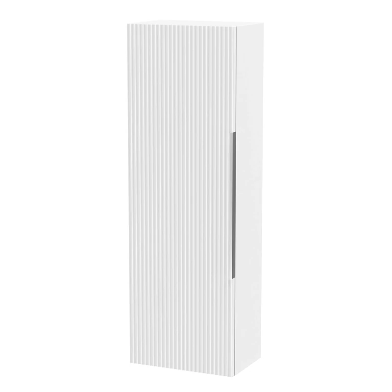 Hudson Reed FLU162 Fluted Modern Bathroom Wall Hung 1 Door Tall Unit, 400mm, Satin White