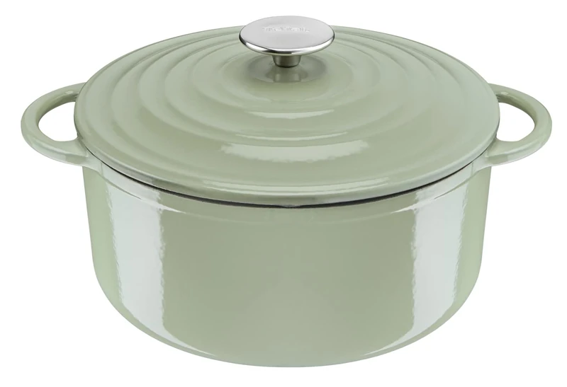 Tefal LOV Enamelled Cast Iron Casserole Dish with Lid, 25cm, 5.0L, Dutch Oven, All Hob Types, Cast Iron Pot, Cooking Pots, Dishwasher safe, Lichen Green, E2580404