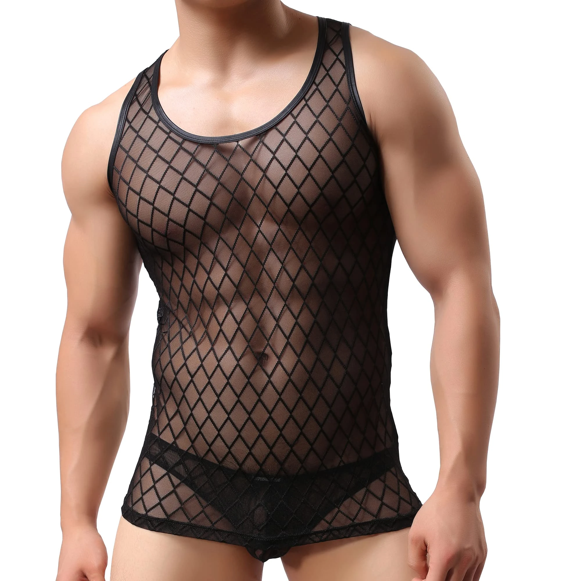 Drelaar Men's Sexy See Through Sleeveless Tank Tops Lightweiht Breathable Undershirt Small Black