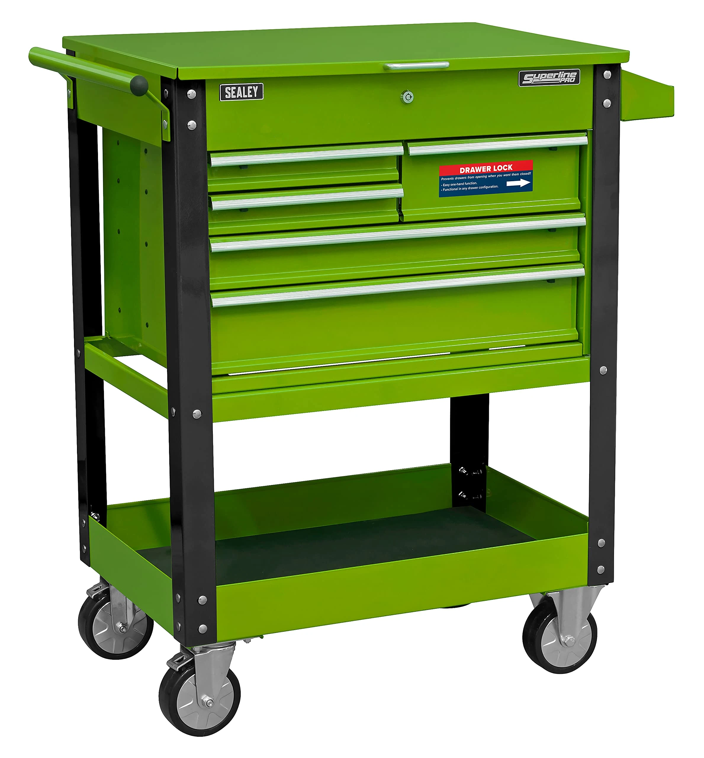 Sealey Heavy-Duty Mobile Tool & Parts Trolley with 5 Drawers and Lockable Top - Hi-Vis - AP890MHV
