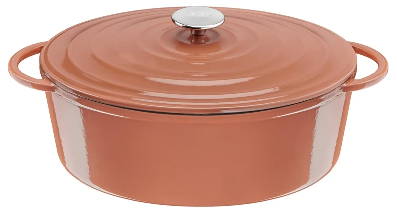 Tefal LOV Enamelled Cast Iron Casserole Dish with Lid - Oval, 34cm, 7.2L, Dutch Oven, All Hob Types, Cast Iron Pot, Cooking Pots, Dishwasher safe, Terracotta, E2600604