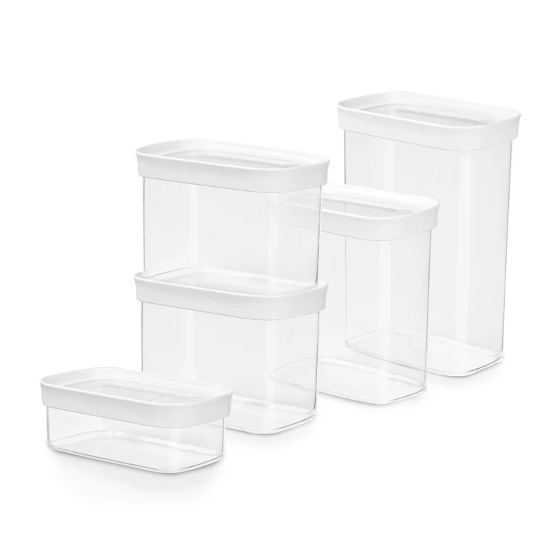 Emsa N11428 Optima 5-Piece Dry Storage Container Set, 0.45/2 x 1/1.6/2.2 Litres, Rectangular, 100% Safe/Hygienic/Harmless, Fresh Seal, BPA-Free, Transparent Design