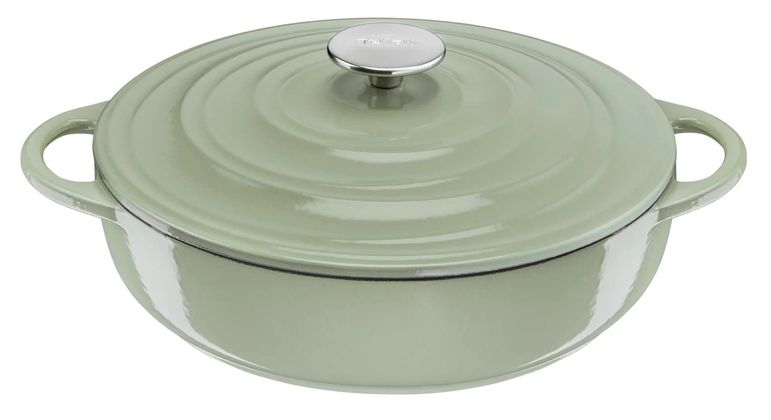 Tefal LOV Enamelled Cast Iron Shallow Casserole Dish with Lid, 28cm, 3.8L, Dutch Oven, All Hob Types, Cast Iron Pot, Cooking Pots, Dishwasher safe, Lichen Green, E2587204
