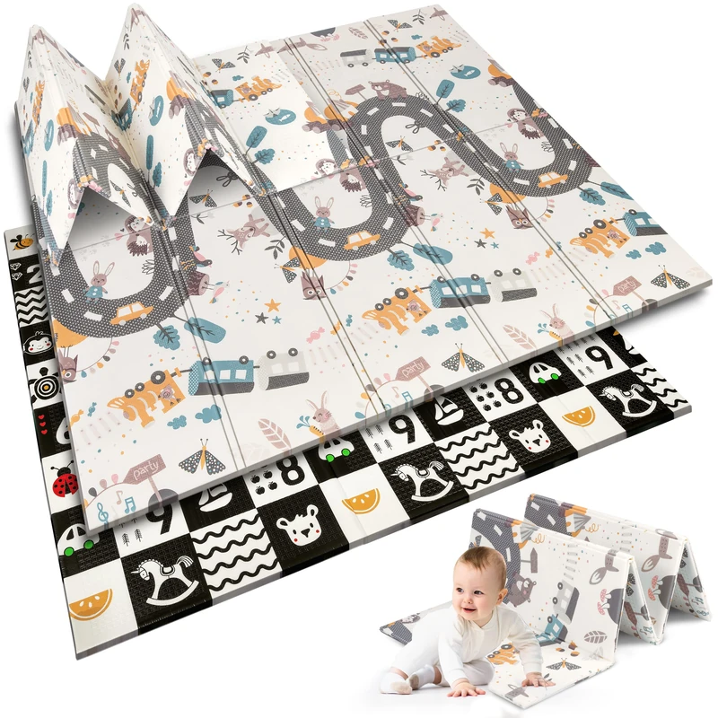 Nukido Foam Baby Mat Double Sided Cute Colorful Design for Playing Crawling Perfect for Giving Away Foldable 200x180cm NK-340 Contrast Pad Pattern