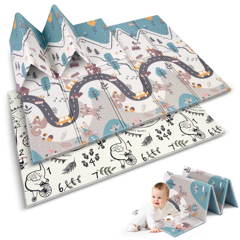 NUKIDO Baby Foam Mat Double-Sided Cute Colourful Design for Playing Crawling Ideal as a Gift Rollable Thickness 1 cm Size 200 x 150 cm NK-341