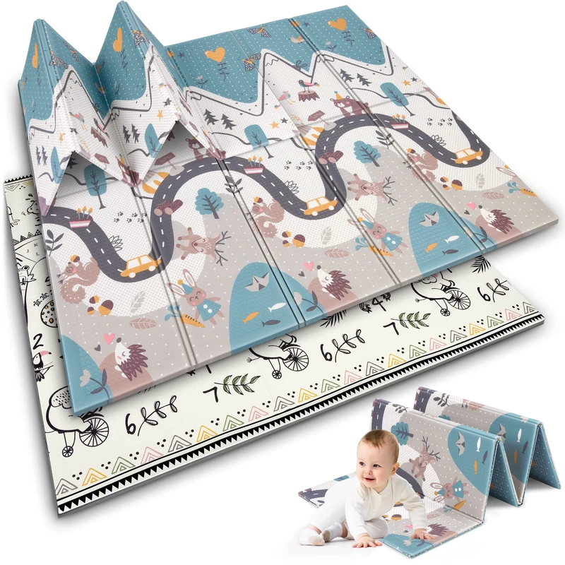 NUKIDO NK-340 Baby Foam Mat Double Sided Cute Colourful Design for Playing Crawling Ideal as a Gift Rollable Thickness 1 cm Size 200 x 180 cm
