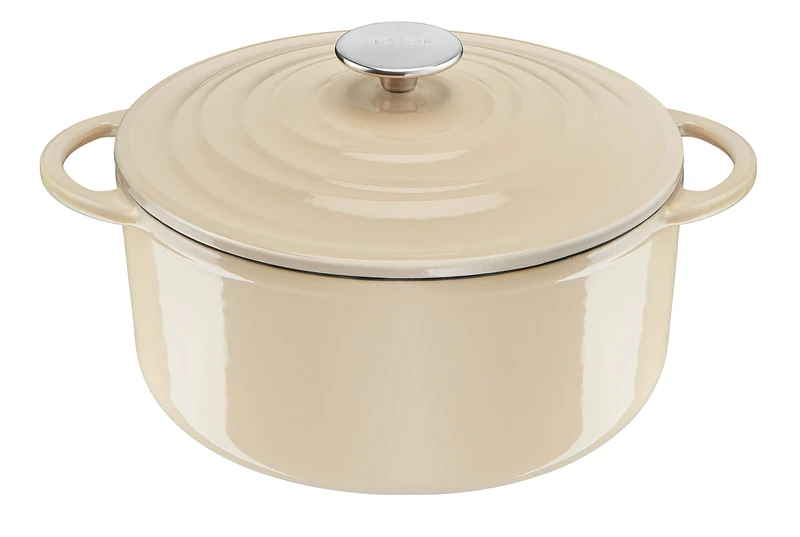 Tefal LOV Enamelled Cast Iron Casserole Dish with Lid, 25cm, 5.0L, Dutch Oven, All Hob Types, Cast Iron Pot, Cooking Pots, Dishwasher safe, Cream, E2590404