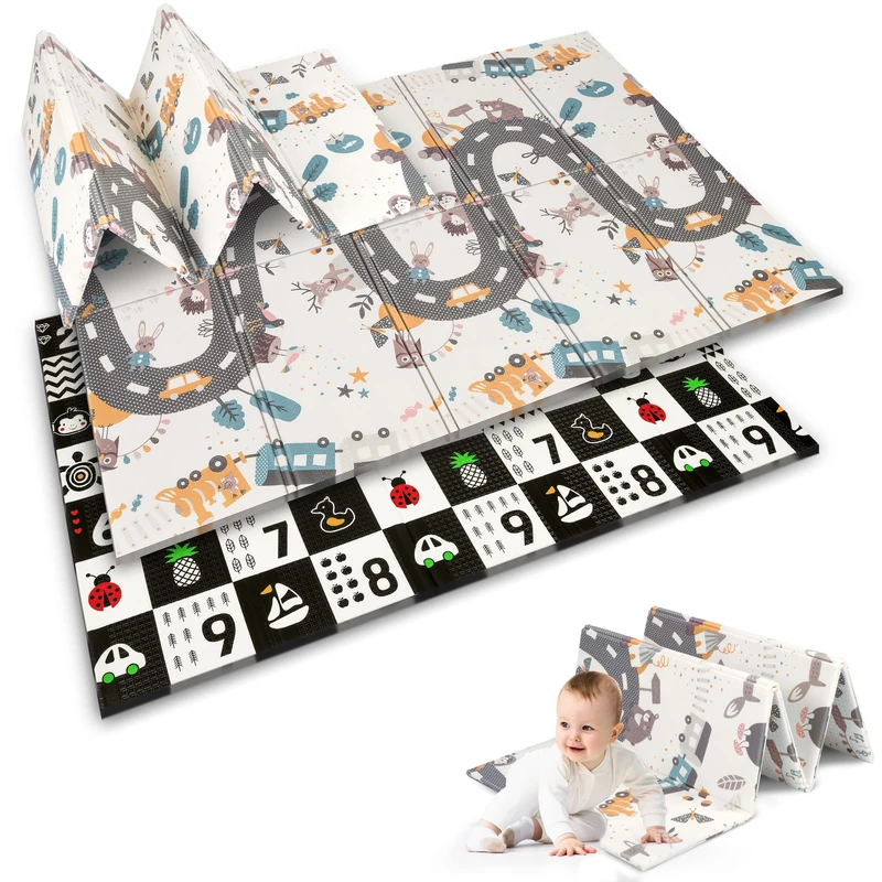 NUKIDO Baby Foam Mat, Double-Sided, Cute, Colourful Design for Playing, Crawling, Foldable, 200 x 150 cm, NK-340 Contrast Path Pattern