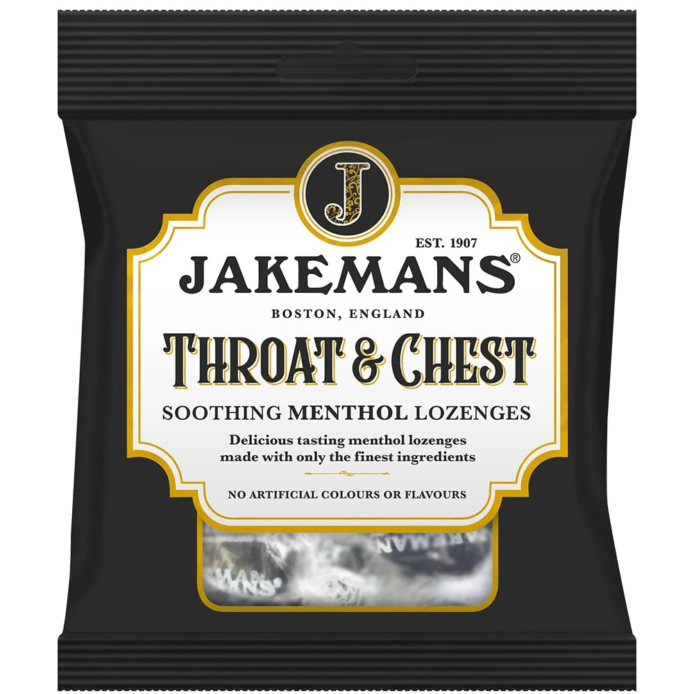 Jakemans Throat & Chest 73g - Pack of 12 - Soothing Menthol Lozenges - Suitable for Vegetarians