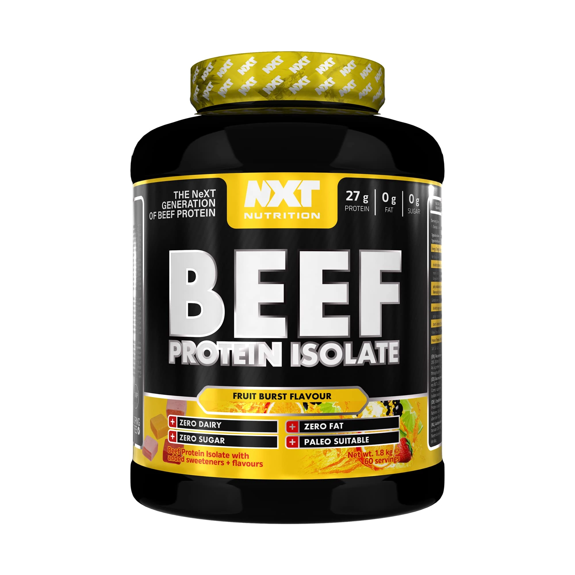NXT Nutrition Beef Protein Isolate Powder - Protein Powder High in Natural Amino Acids - Paleo, Keto Friendly - Dairy and Gluten Free - Muscle Recovery | 1.8kg | Fruit Blast