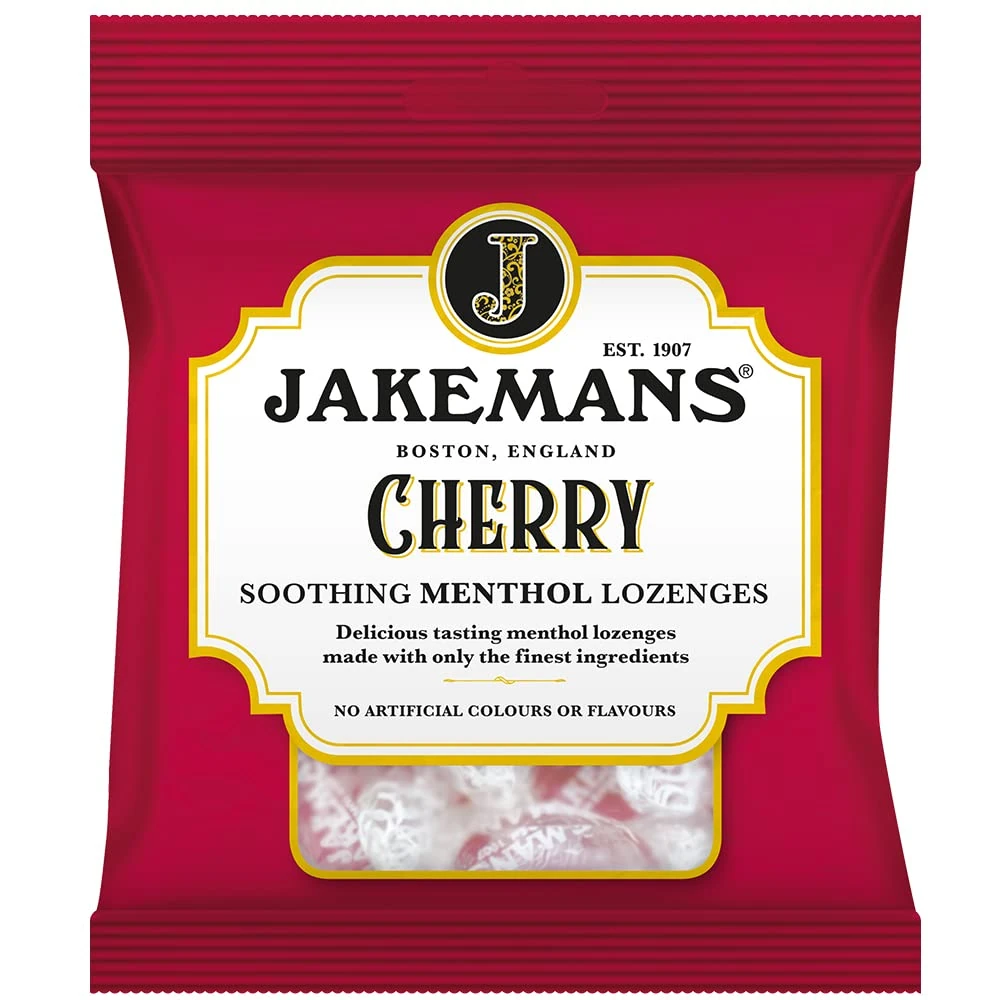 Jakemans Cherry 73g - Pack of 12 - Soothing Menthol Lozenges - Suitable For Vegetarians, Red