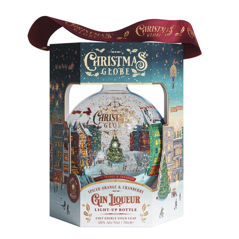 Gravity Drinks - Spiced Orange & Cranberry Gin Liqueur - Light-Up Christmas Snow Globe - 70cl