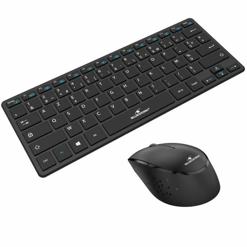 Bluestork - Mini Pack - Compact Wireless Keyboard & Mouse Pack - Wireless with 2.4Ghz Smart Dongle - Ultra Slim Design - Ergonomic - Compatible with Windows - AZERTY Black