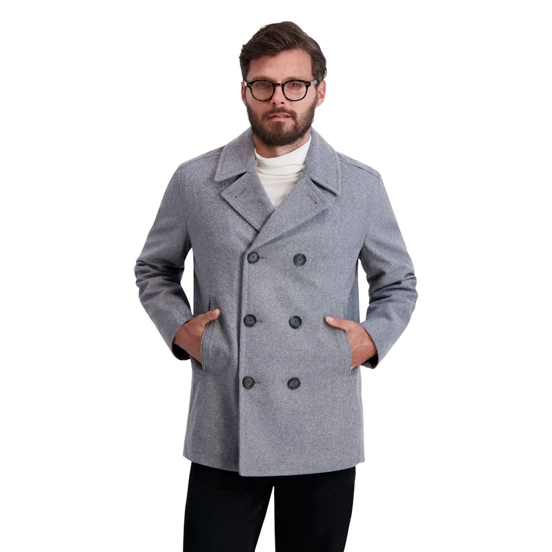 Nautica Men's Classic Double Breasted Peacoat, Light Grey, Small