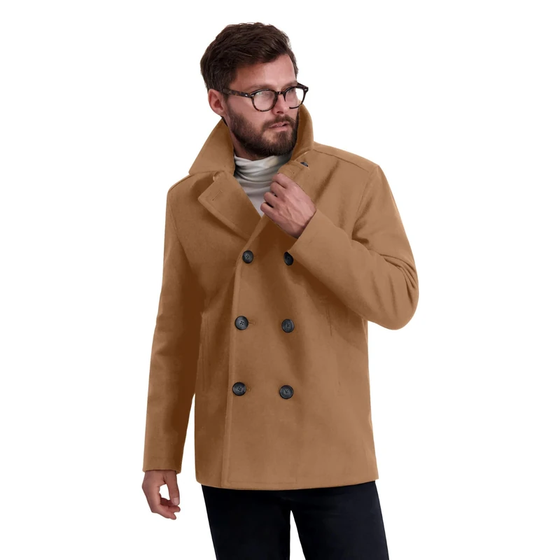 Nautica Men's Classic Double Breasted Peacoat, Camel, M