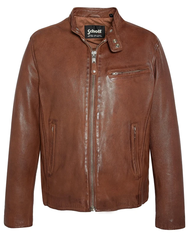 Schott NYC Men's Lamb Leather Motorcycle Jacket - Cognac, S