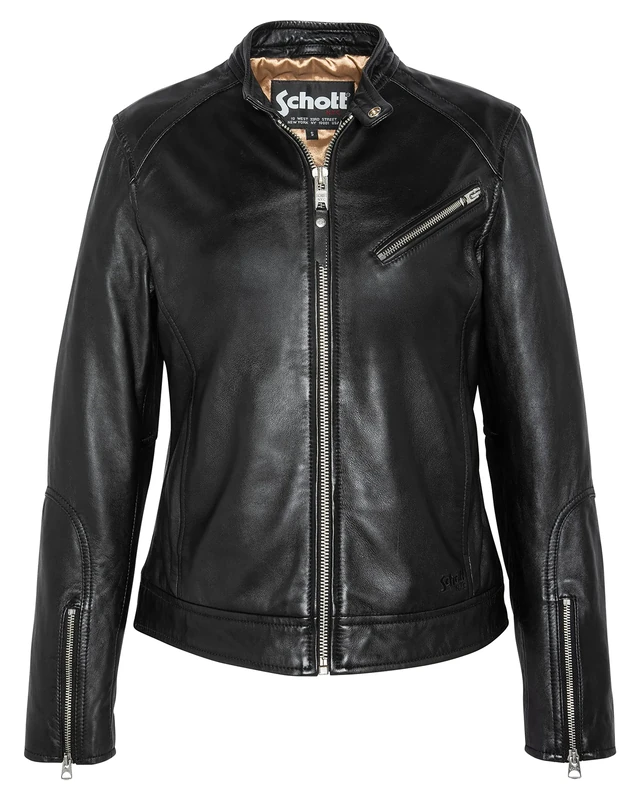 Schott NYC Women's Lcwmotor Jacket, Black, M