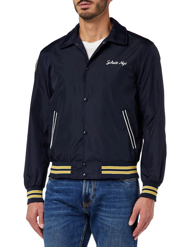 Schott NYC Giants Men's Jacket, Navy, L, navy blue, L