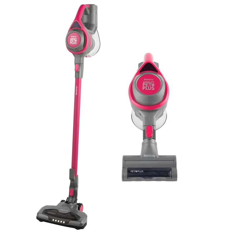 Beldray BEL01515MOB Airgility Cordless Vacuum Cleaner – Portable Handheld Vacuum with Crevice Tool, Rechargeable Stick Vac with Up to 40 Minutes Runtime, Pet Plus+ for Pet Hair, 1.2L Dust Tank, Pink