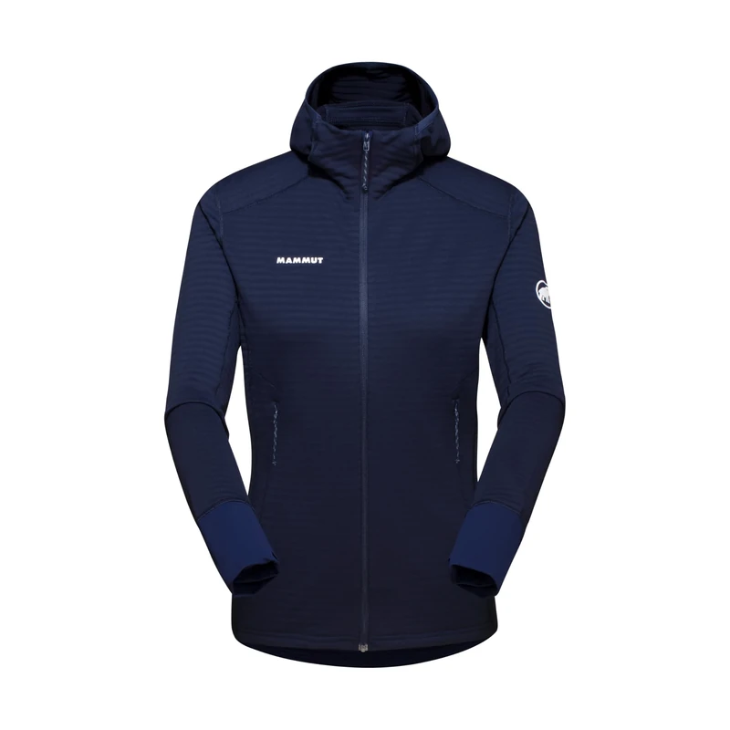 Mammut Taiss Light ML Hooded Jacket Women | Fleece and Nylon Midlayer with Zip for Mountain Hiking | Marine, L