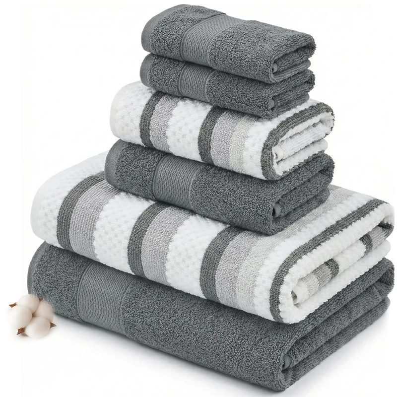 Modern Threads Pax 6-Piece Reversible Yarn Dyed Jacquard Towel Set - Bath Towels, Hand Towels, & Washcloths - Super Absorbent & Quick Dry - 100% Combed Cotton, Coal