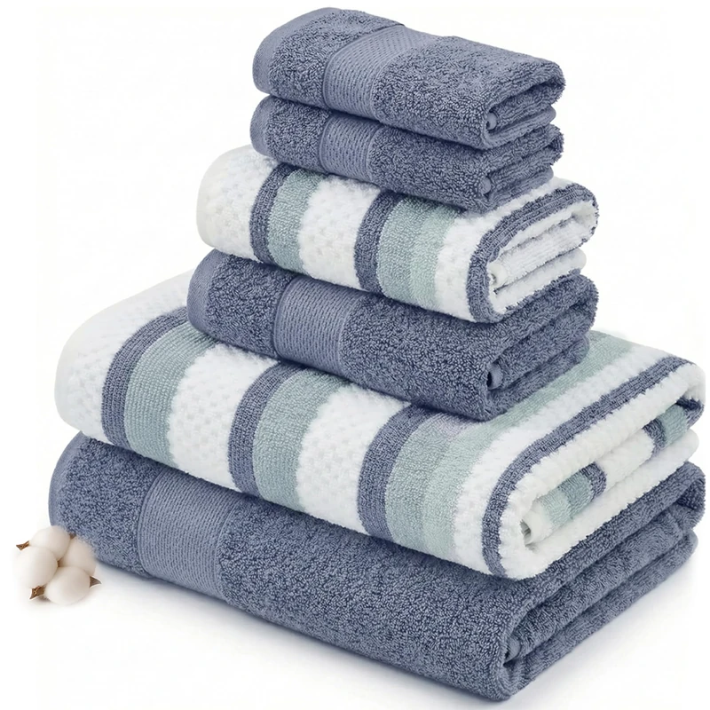 Modern Threads Pax 6-Piece Reversible Yarn Dyed Jacquard Towel Set - Bath Towels, Hand Towels, & Washcloths - Super Absorbent & Quick Dry - 100% Combed Cotton, Denim