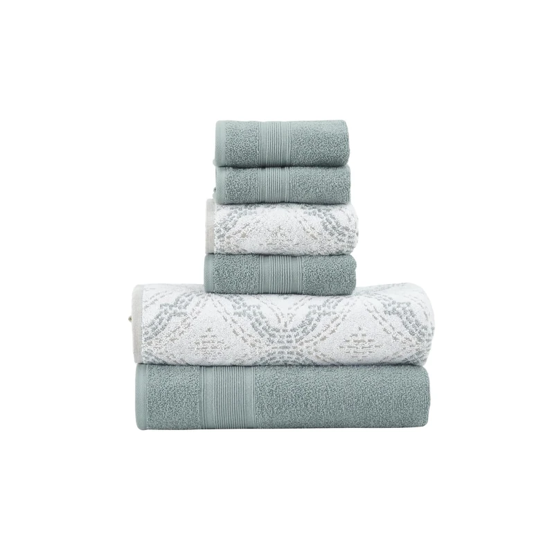 Modern Threads Capri 6-Piece Reversible Yarn Dyed Jacquard Towel Set - Bath Towels, Hand Towels, & Washcloths - Super Absorbent & Quick Dry - 100% Combed Cotton, Ivy
